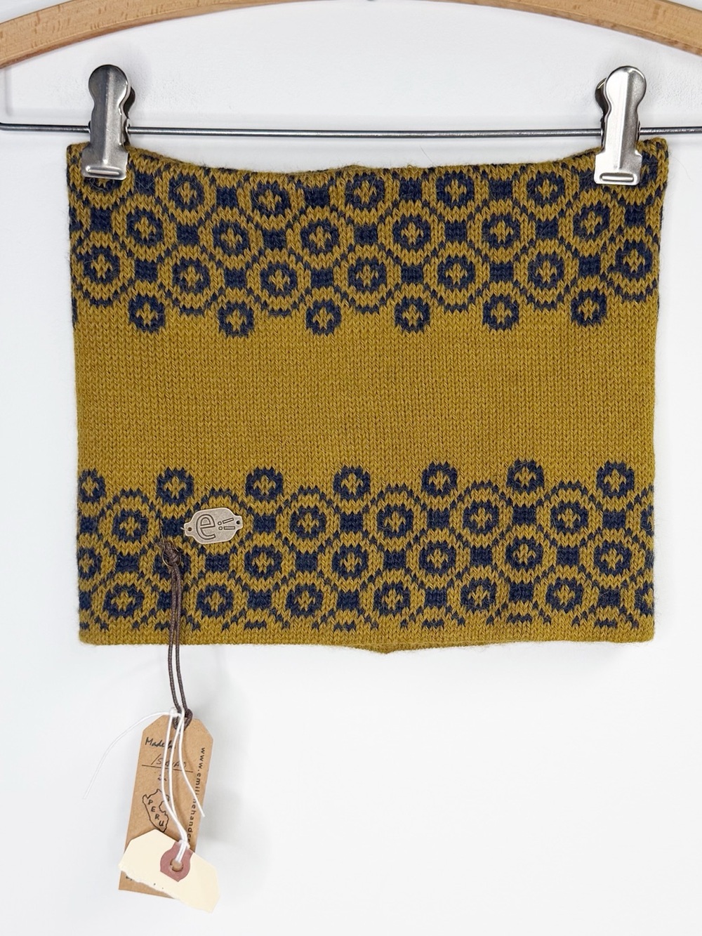 Emilime 100% Alpaca Mustard Yellow Gold Navy Neck Warmer NWT
